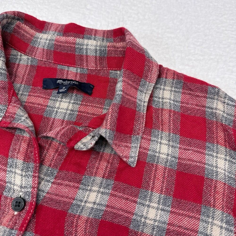 Madewell Flannel Shirt Women’s Size Small Red Plaid Button Front Top Long Sleeve - Picture 6 of 10